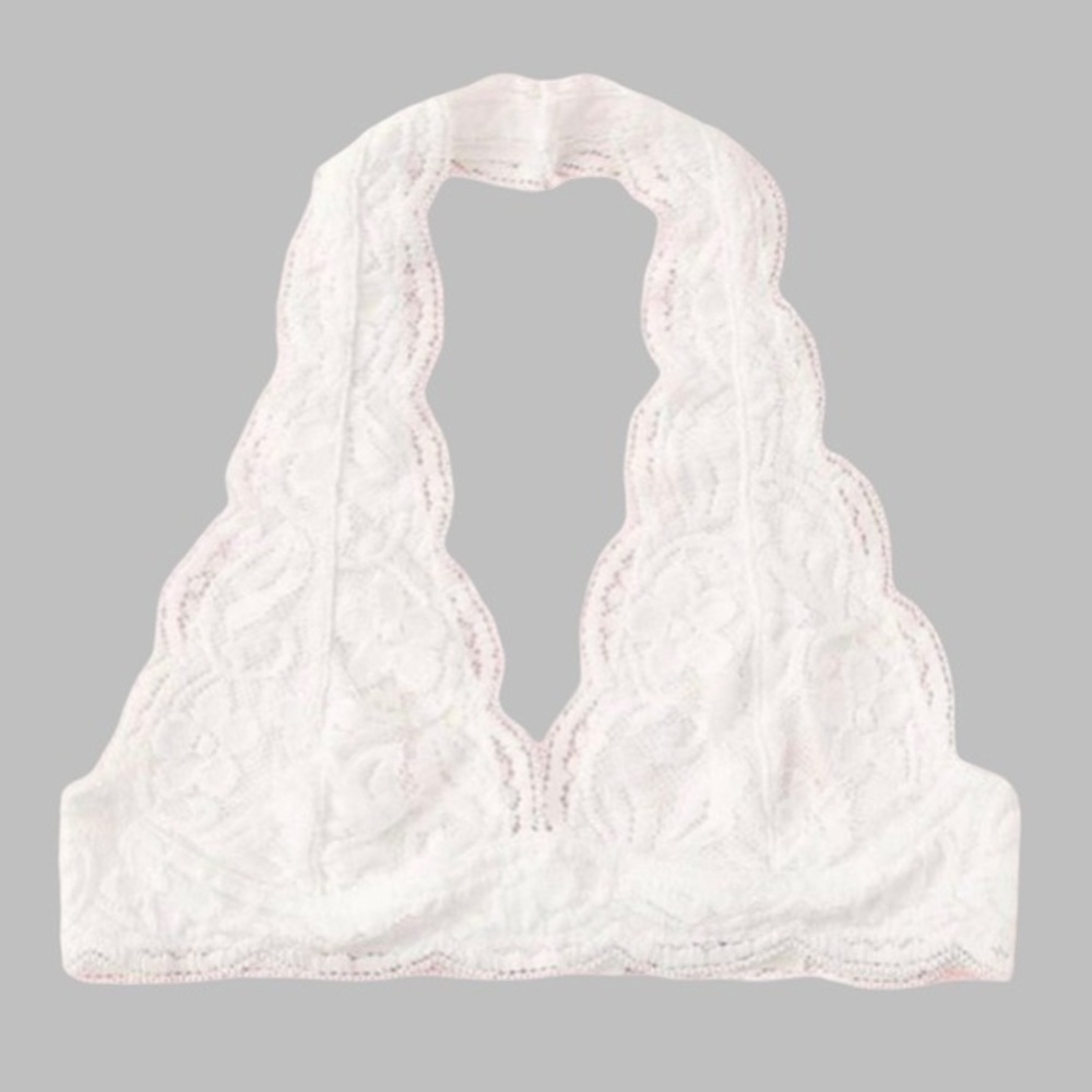White lace halter neck bralette adjustable back
